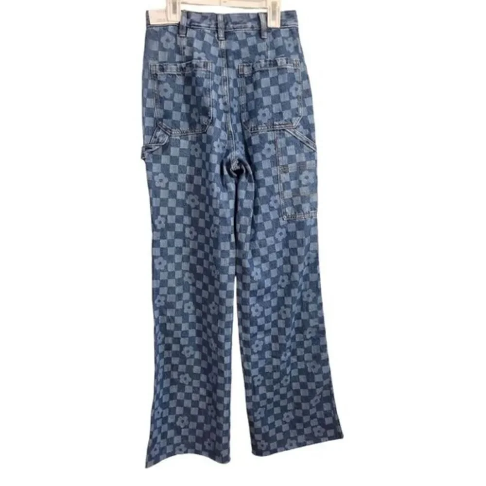 Pacsun Jeans Womens 26 Patchwork Floral Wide Leg Carpenter Raw‎ Hem Denim Retro